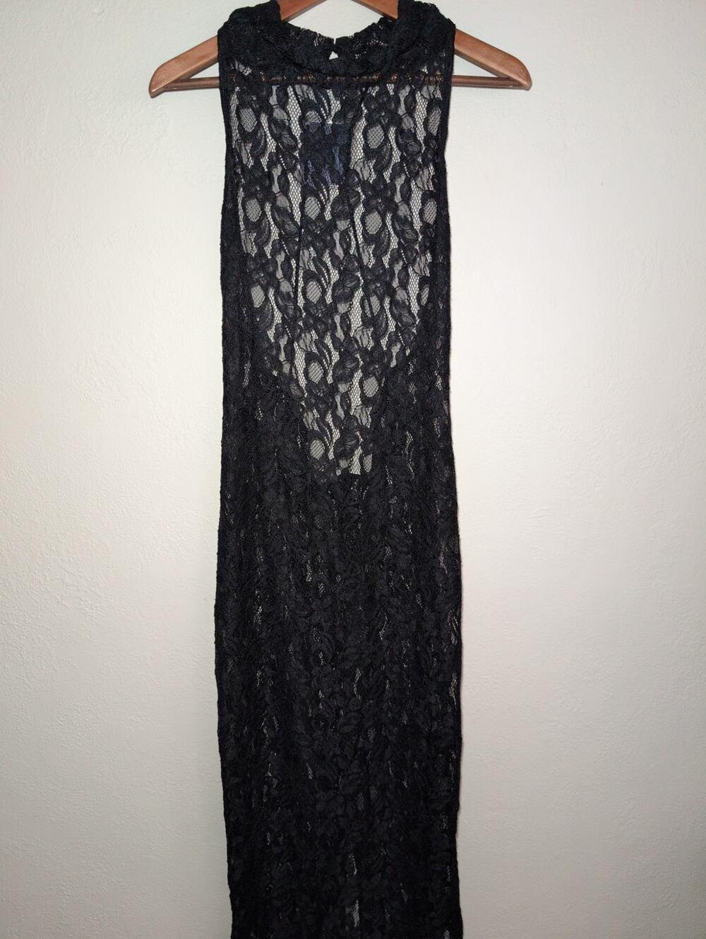 New Black Lace "Naked" Sheer Dress Large Metal Detail Maxi Length Backless